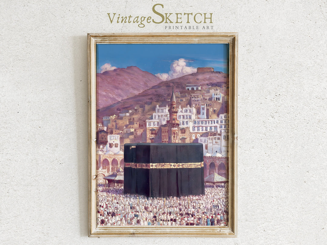Muslim wall art featuring Mekka Kaaba against vintage backdrop