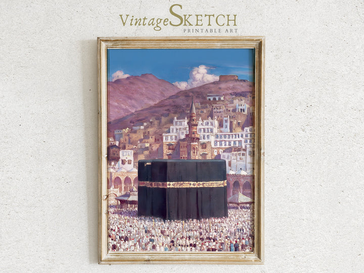 Muslim wall art featuring Mekka Kaaba against vintage backdrop