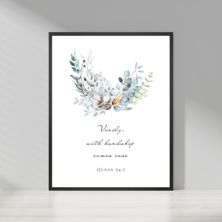 Flat lay display of Quran quotes wall art with decor items