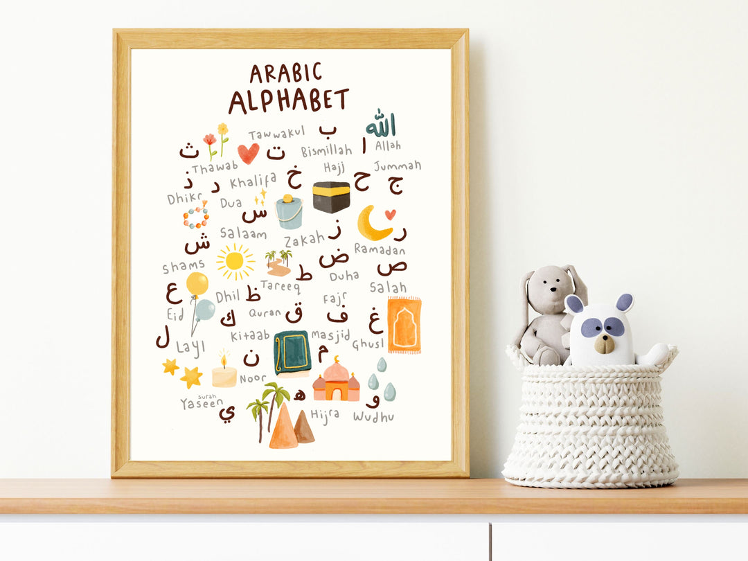 Arabic Alphabet Islamic Kids Wall Art | Children's Room Decor | Islamic Nursery Print