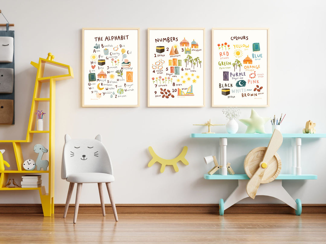 Arabic Alphabet Islamic Kids Wall Art | Children's Room Decor | Islamic Nursery Print