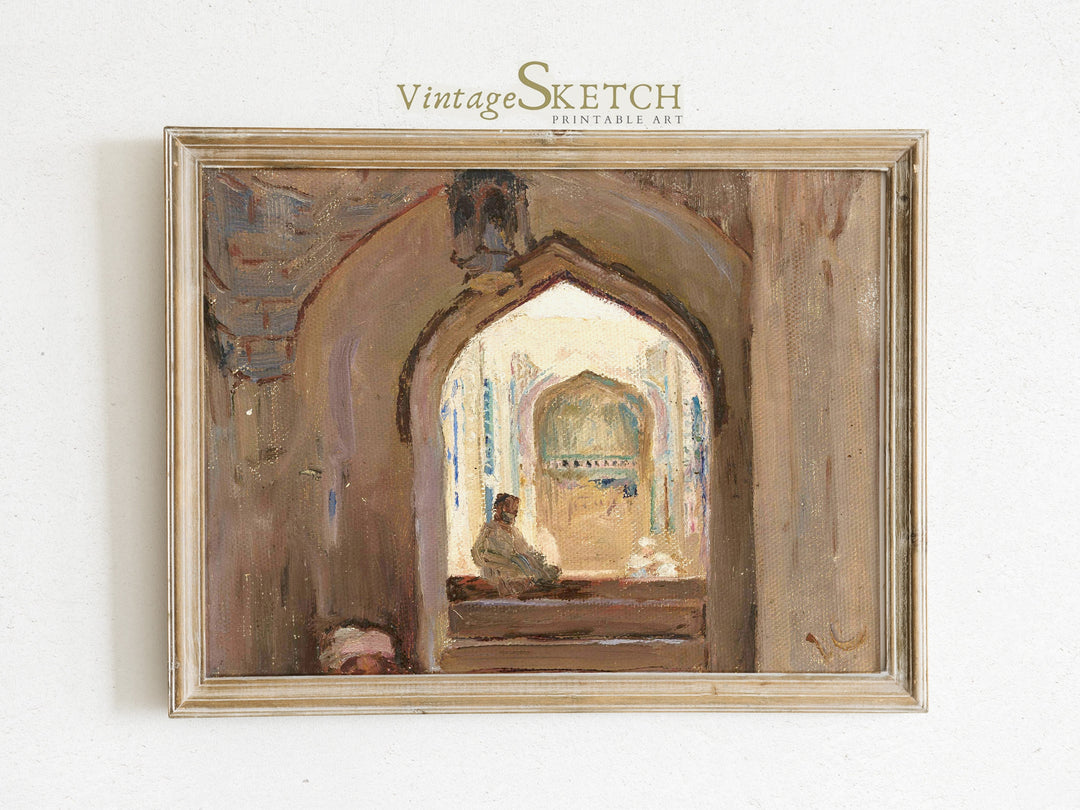 Vintage Islamic arched mosque wall art on canvas