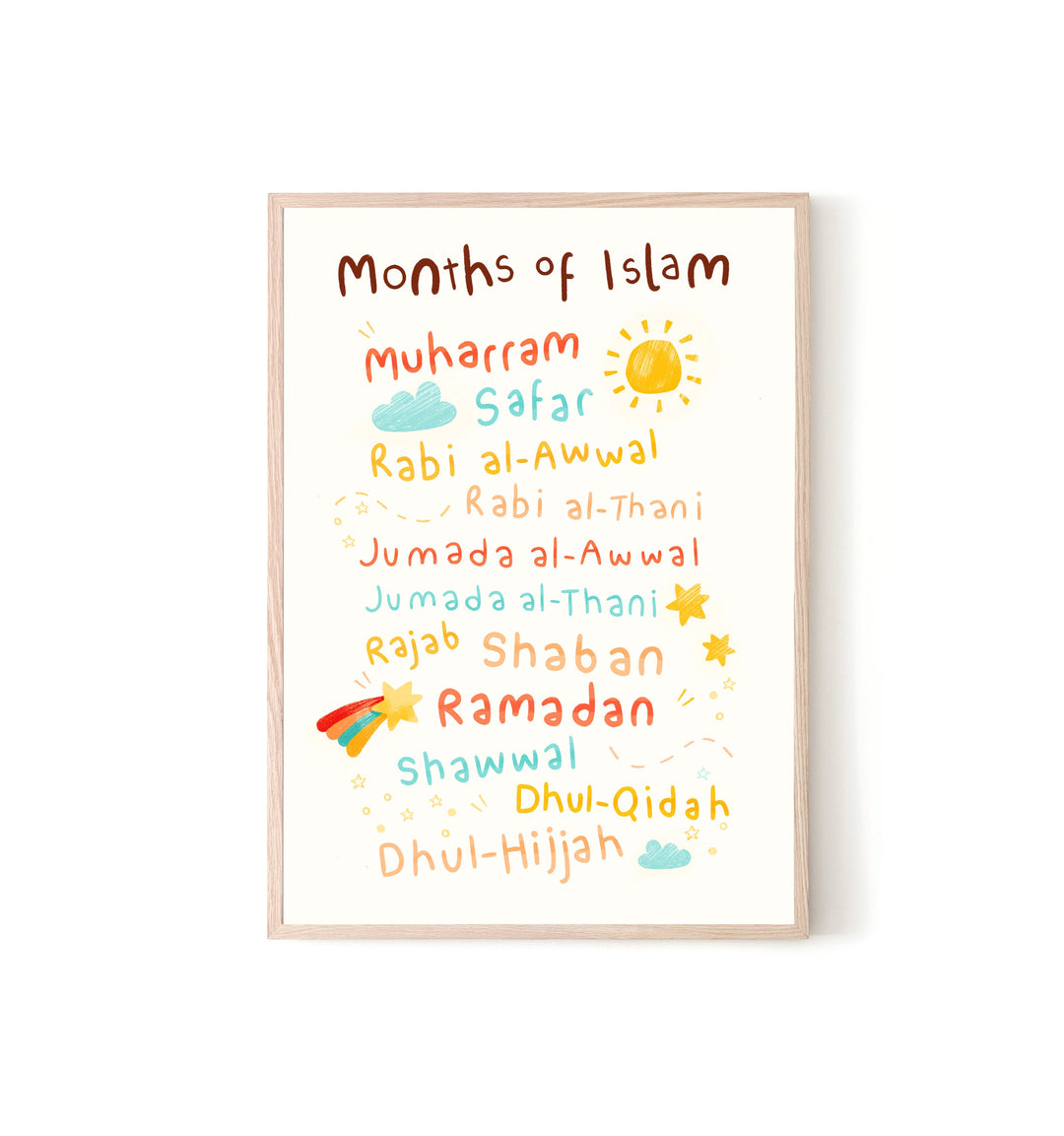 Months of Islam Printable | Mosque Islamic Kids Wall Art | Children's Muslim Nursery Decor | Muslim Kids Room Print