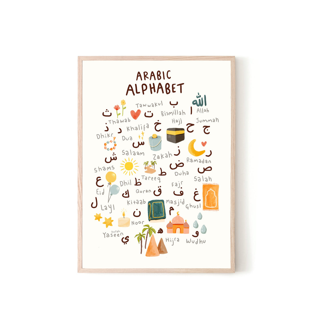 Arabic Alphabet Islamic Kids Wall Art | Children's Room Decor | Islamic Nursery Print