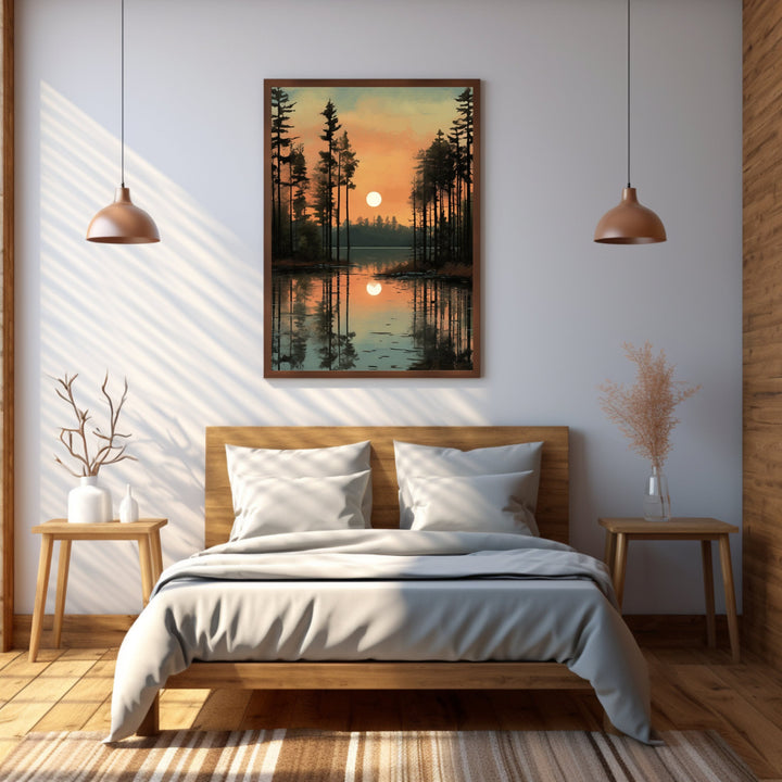 Angled view showing thin wooden frame and matte finish on the artwork