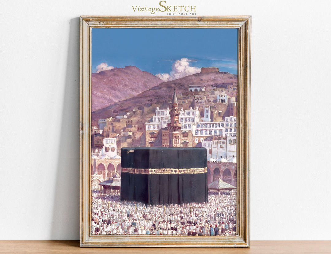 Vintage Kaaba in Mekka wall art – central Kaaba motif with warm tones