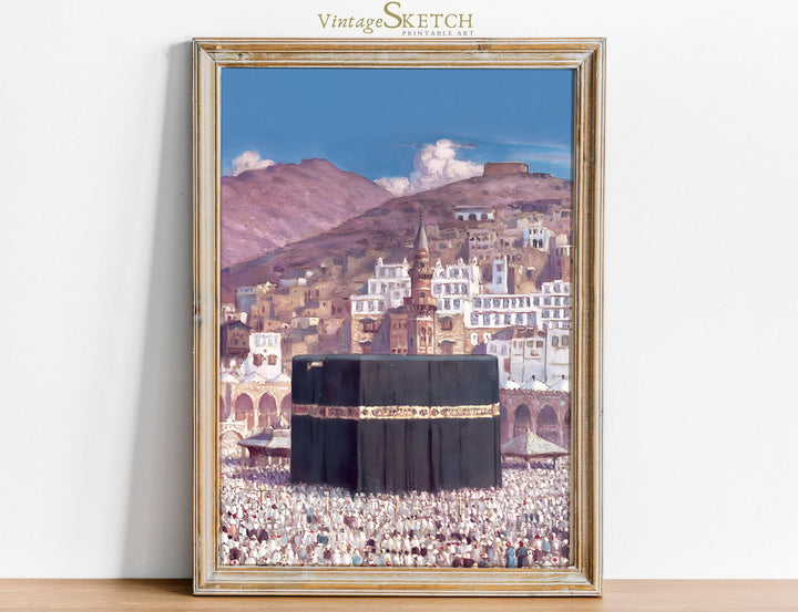Vintage Kaaba in Mekka wall art – central Kaaba motif with warm tones