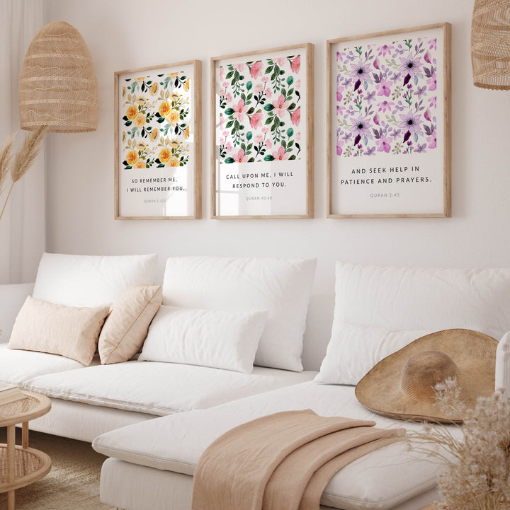 Inspiring Islamic Quotes Wall Art - Floral Islamic Wall Art - Muslim Home Decor