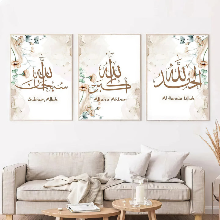 3-Piece Islamic Poster Set - Floral Dhikr Collection