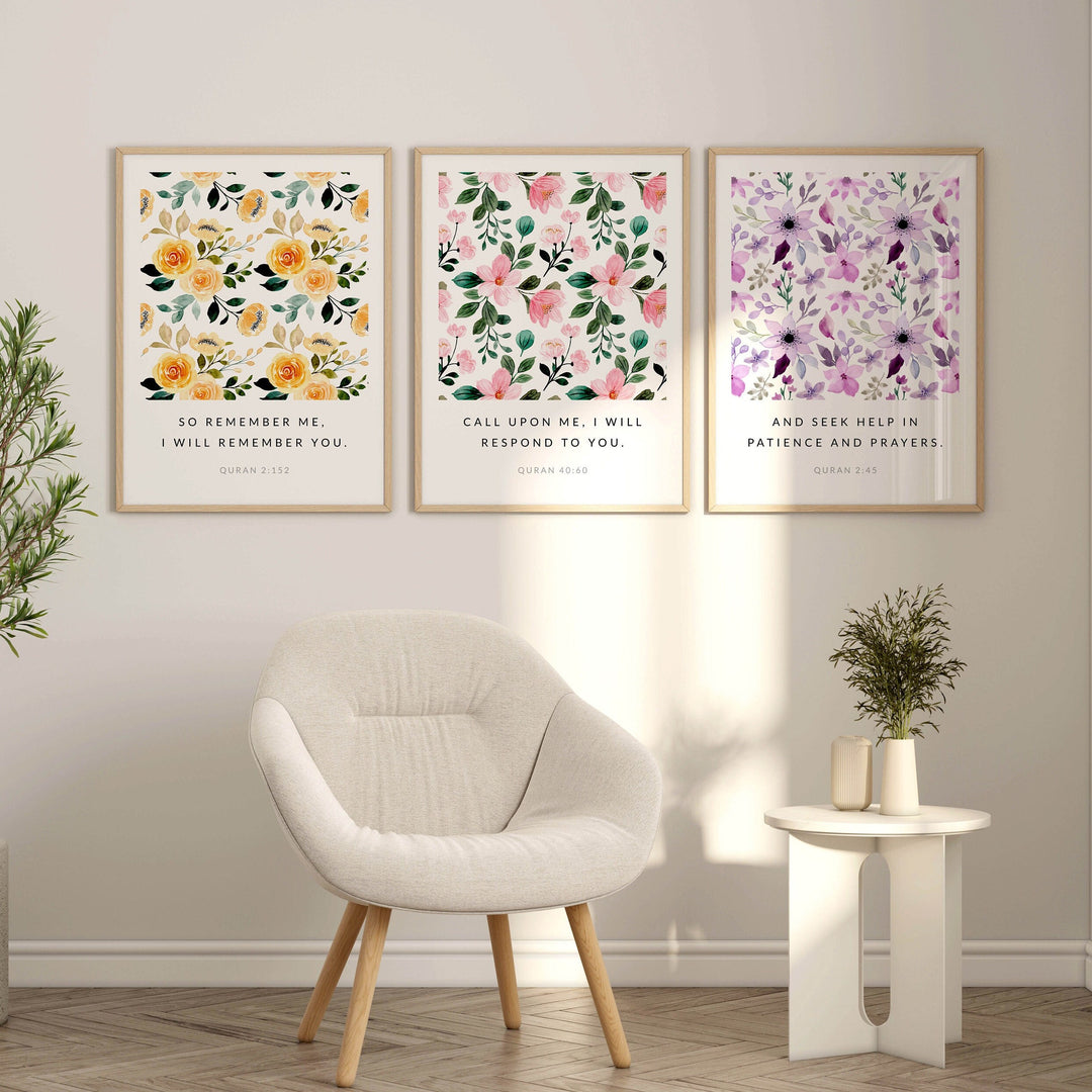 Inspiring Islamic Quotes Wall Art - Floral Islamic Wall Art - Muslim Home Decor