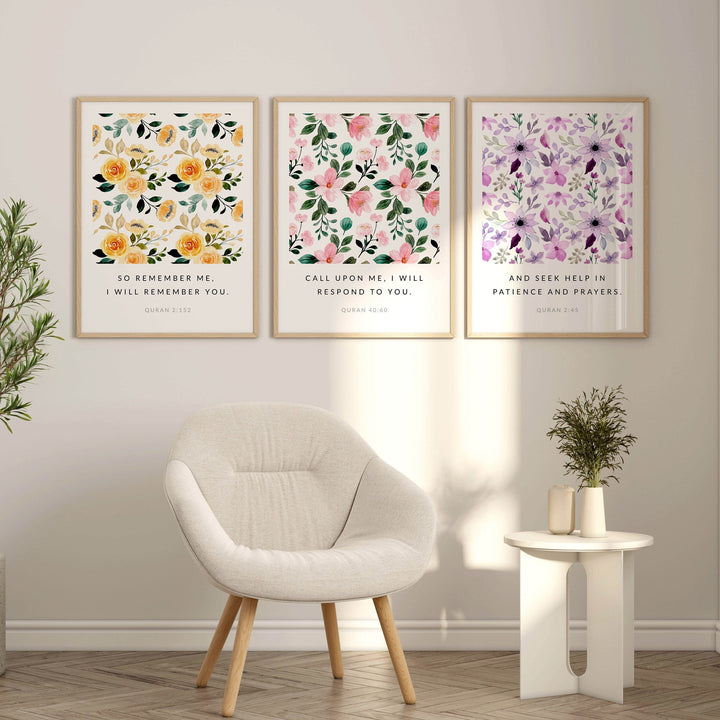 Inspiring Islamic Quotes Wall Art - Floral Islamic Wall Art - Muslim Home Decor