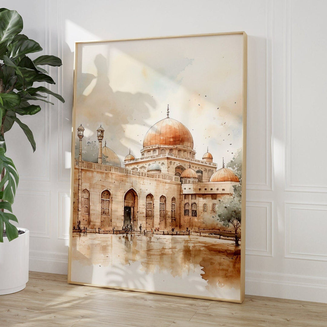 Beige Al-Aqsa Mosque wall art with modern Islamic design for Jerusalem decor