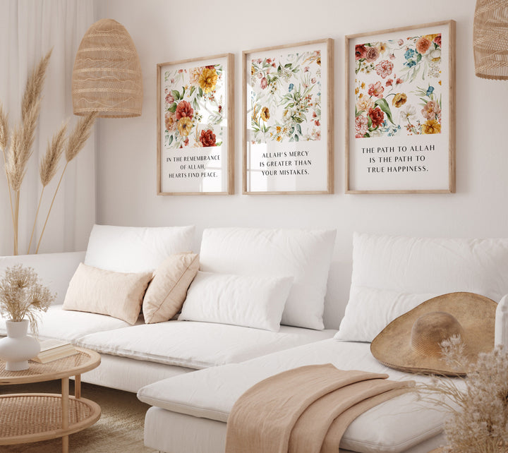 Inspiring Islamic Quotes Wall Art - Modern Muslim Home Decor - Floral Islamic Wall Decor