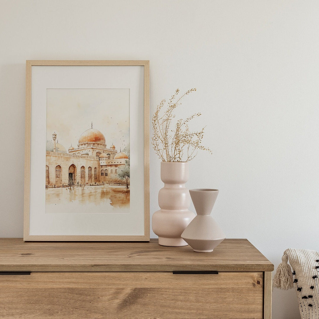 Al-Aqsa Mosque beige wall art for premium interior decor