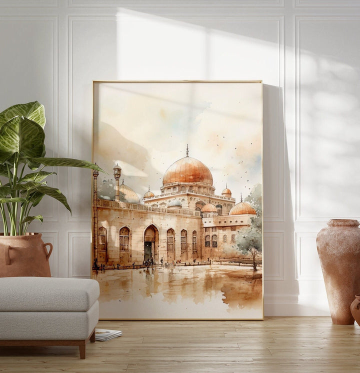Old architecture Jerusalem poster in boho style with warm beige tones