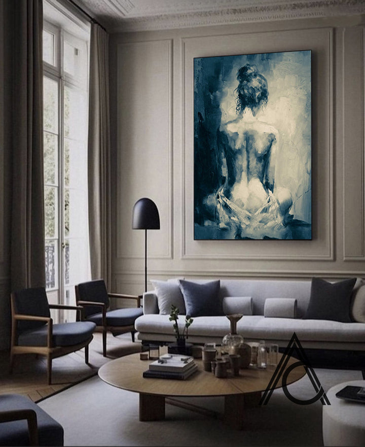 Gallery-quality framed nude figure art with subtle shading