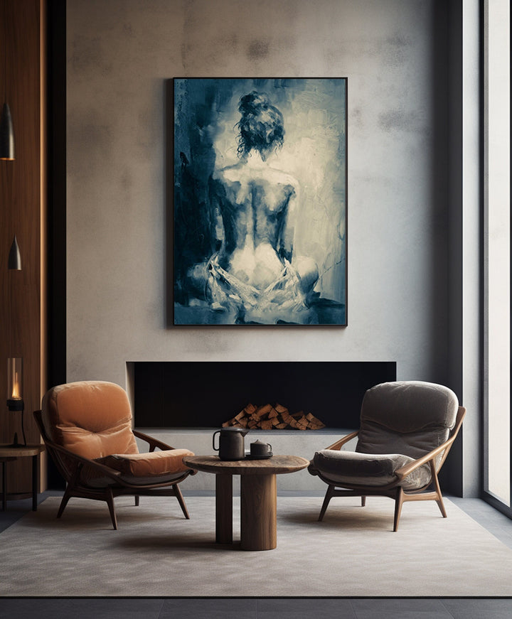 Elegant nude woman framed wall art with warm palette