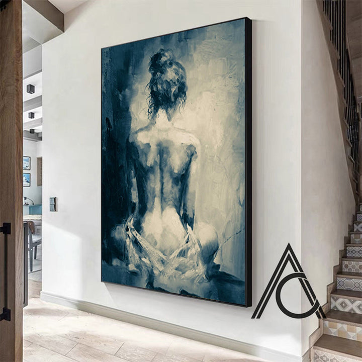 Close-up of abstract nude female figure in oil painting style