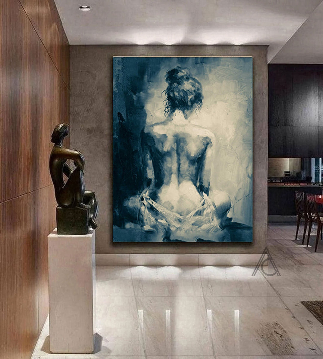 Framed abstract nude woman portrait in muted tones