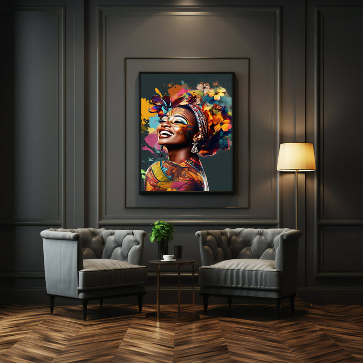 African woman fashion portrait on premium canvas print