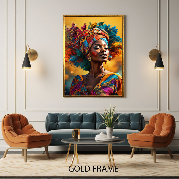 Vibrant African woman art print featuring bold fashion details