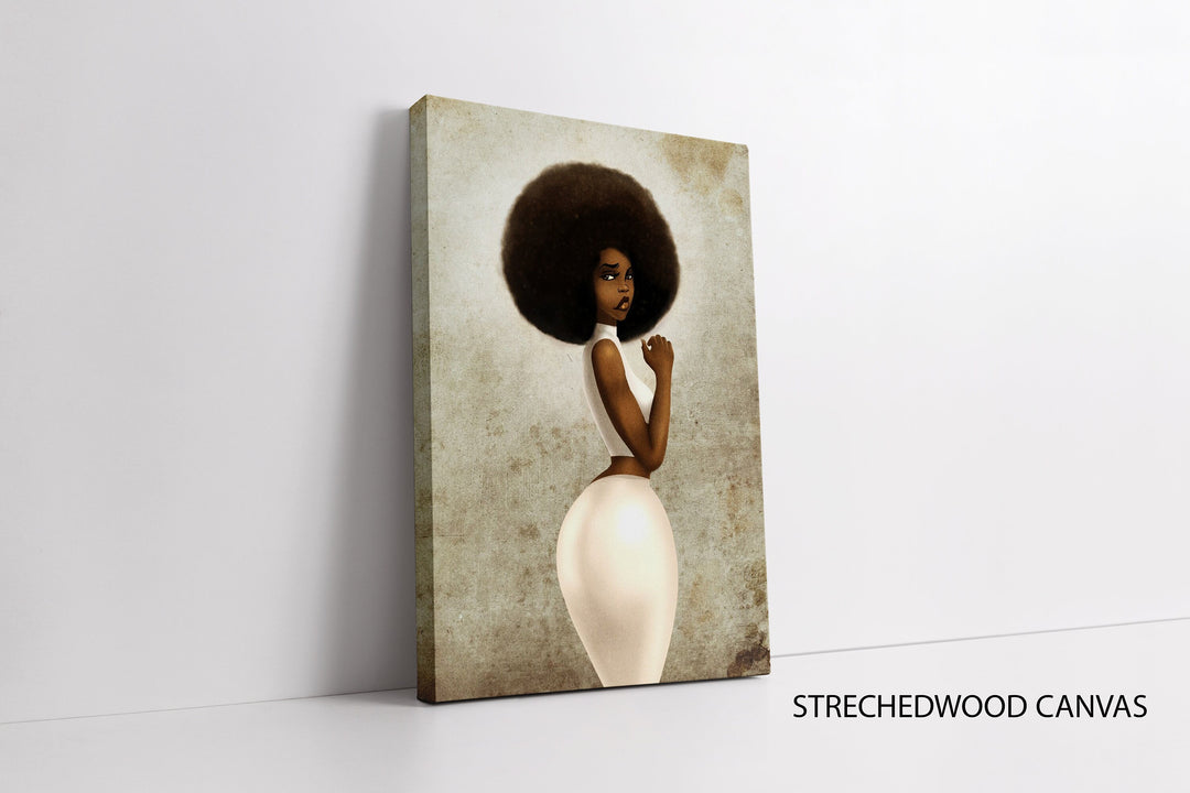 Stretched canvas with gallery-wrap edges of Black Princess Queen African Woman art