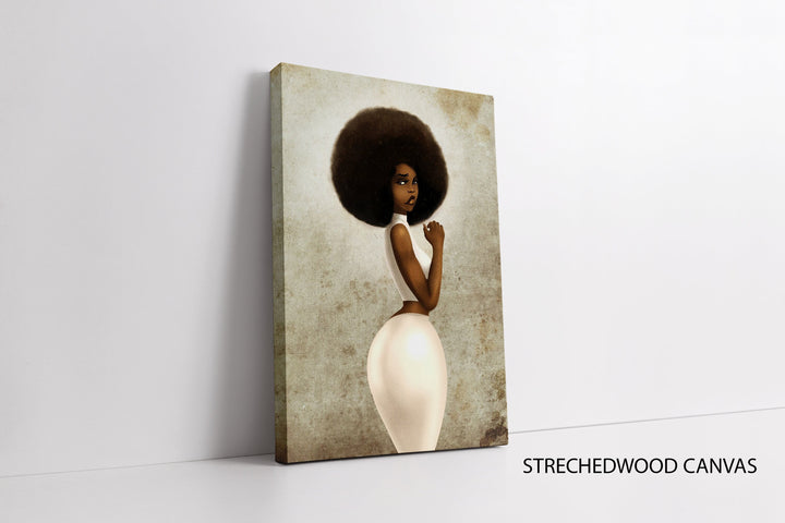 Stretched canvas with gallery-wrap edges of Black Princess Queen African Woman art