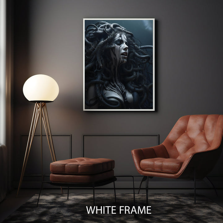 Serpentine head design in Medusa wall art with premium frame