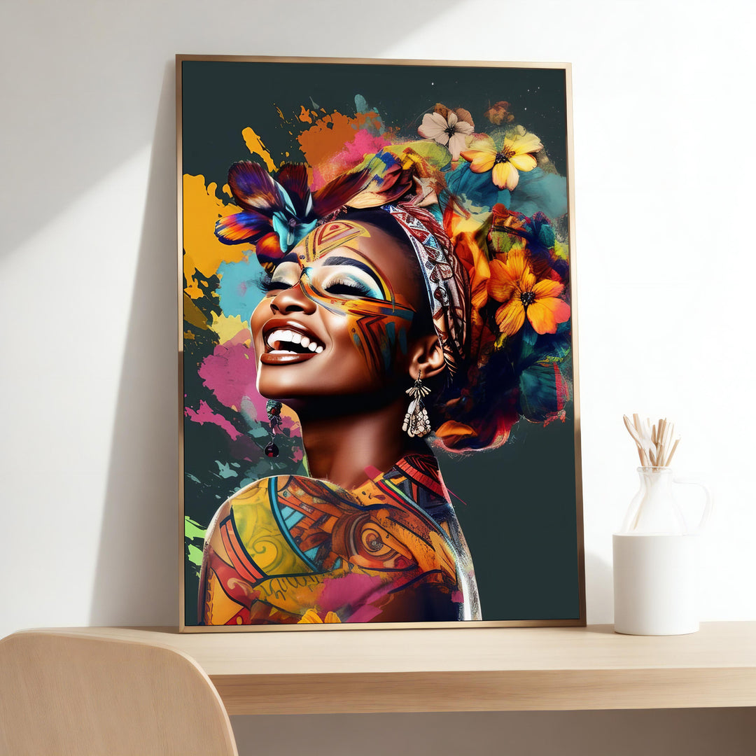 Afro American woman portrait on vibrant canvas wall art