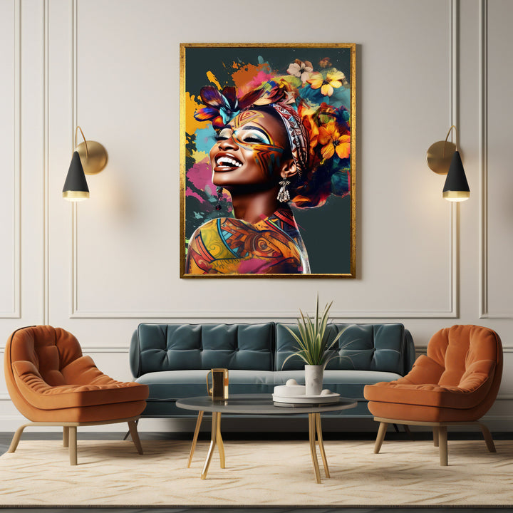Ethnic fashion art featuring African woman on canvas