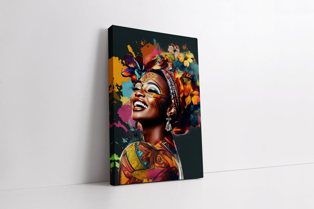 Colorful African woman artwork ready to hang on wall