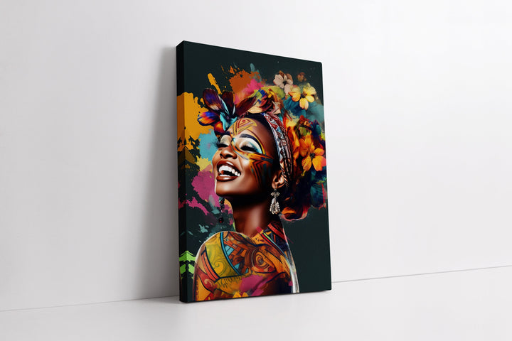 Colorful African woman artwork ready to hang on wall