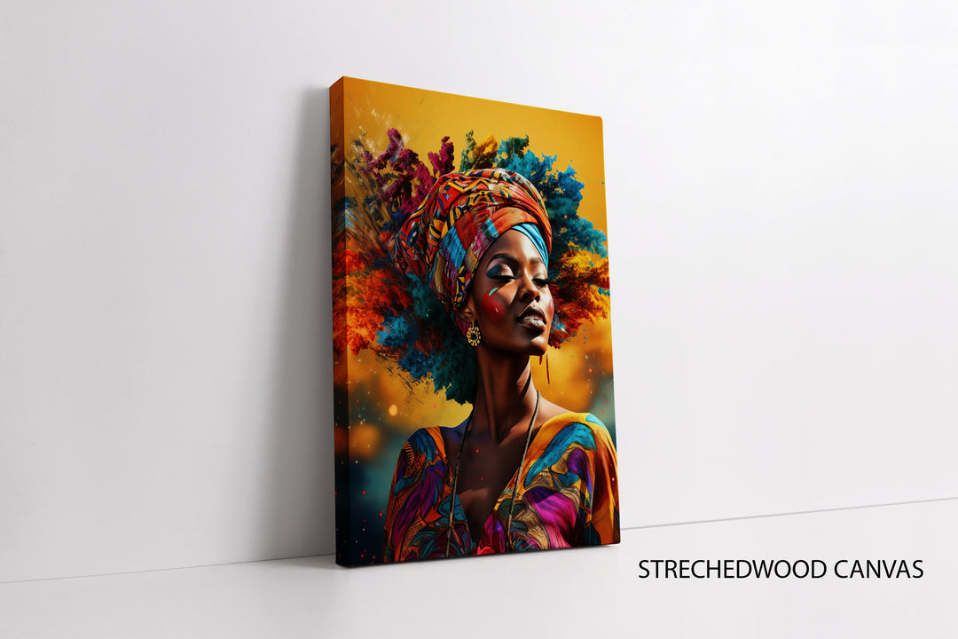 Modern pop graffiti style portrait of a stylish Black woman on canvas