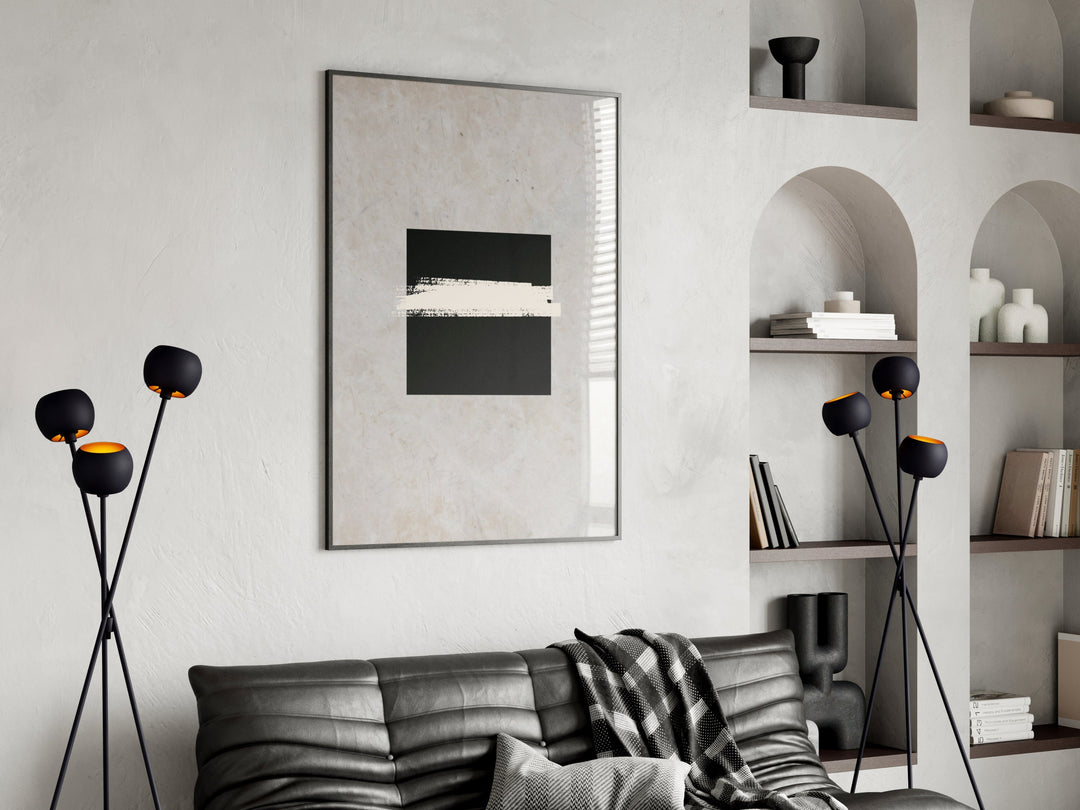 Minimalist Kaaba wall art on a neutral background, abstract Islamic design