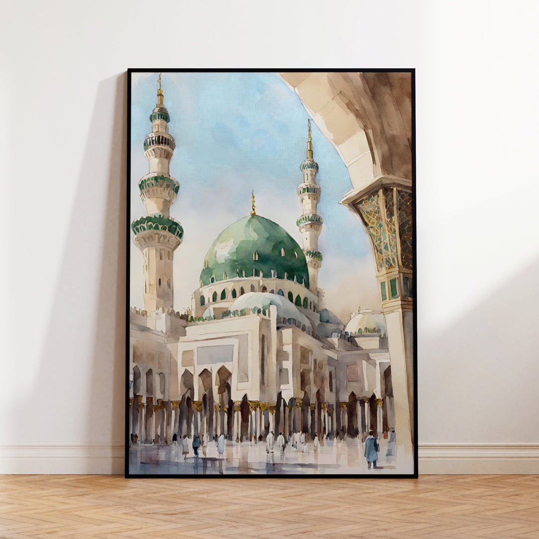Masjid Nabawi Mosque wall art with Madinah motif in warm tones, ready to hang