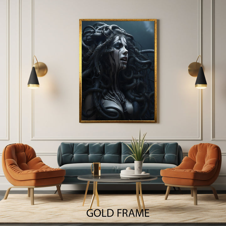 Serpent motif Medusa wall art framed for living room decor
