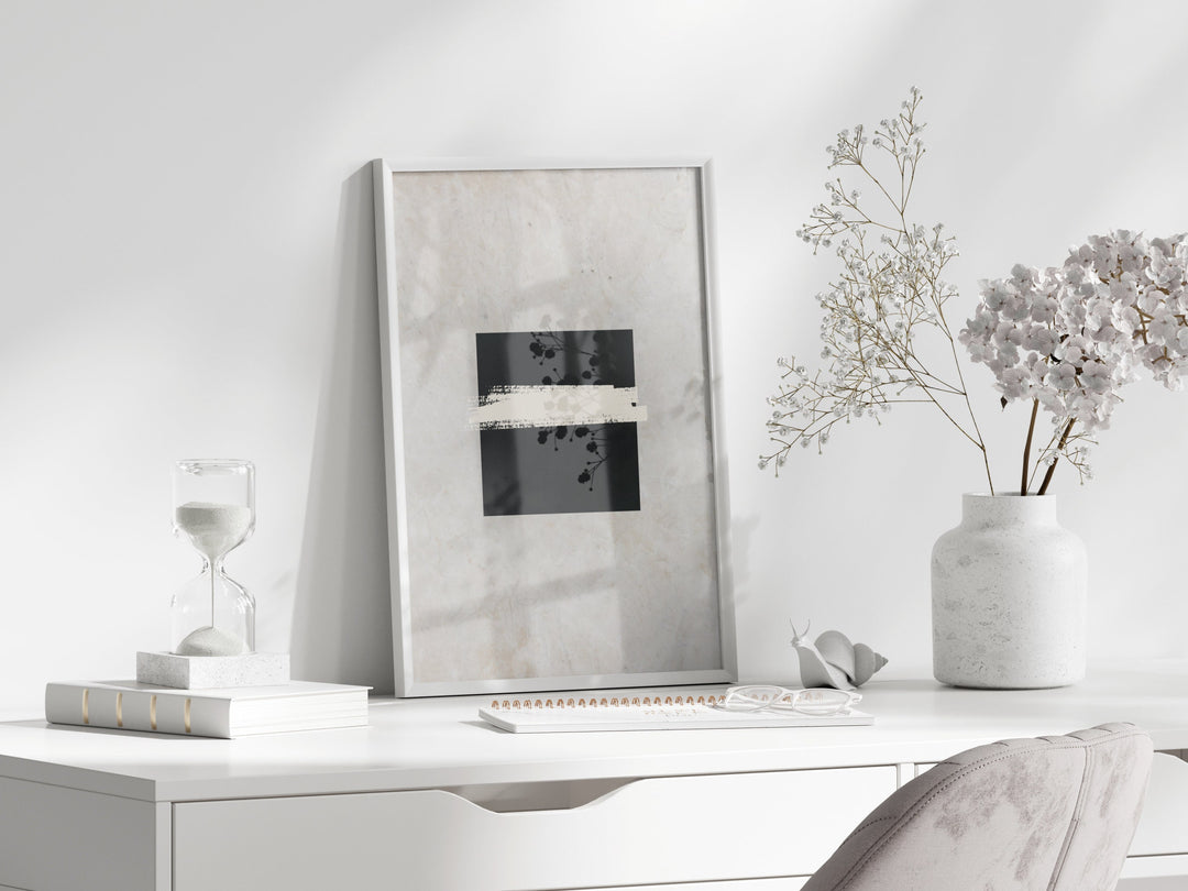 Lifestyle shot showing minimalist Kaaba wall art in a contemporary living room