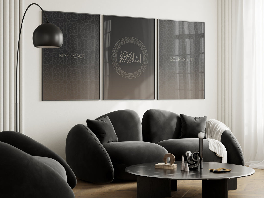 Assalamualaikum Wall Art Set of 3 – Minimal Arabic Calligraphy Prints