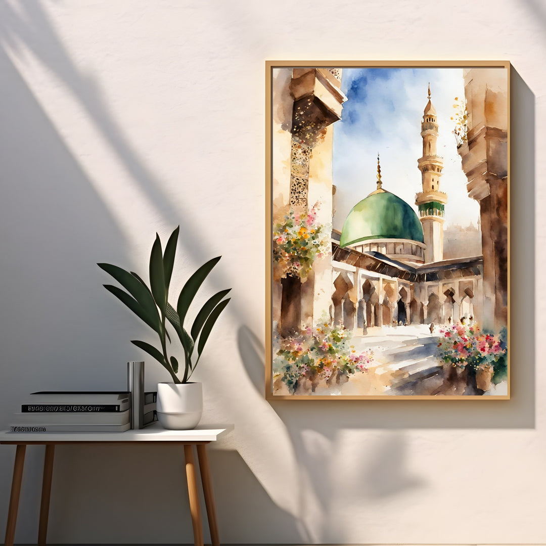 Nabawi-inspired watercolor print in warm earthy tones for living room