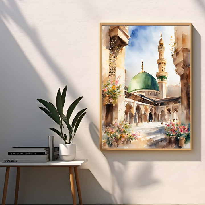 Nabawi-inspired watercolor print in warm earthy tones for living room