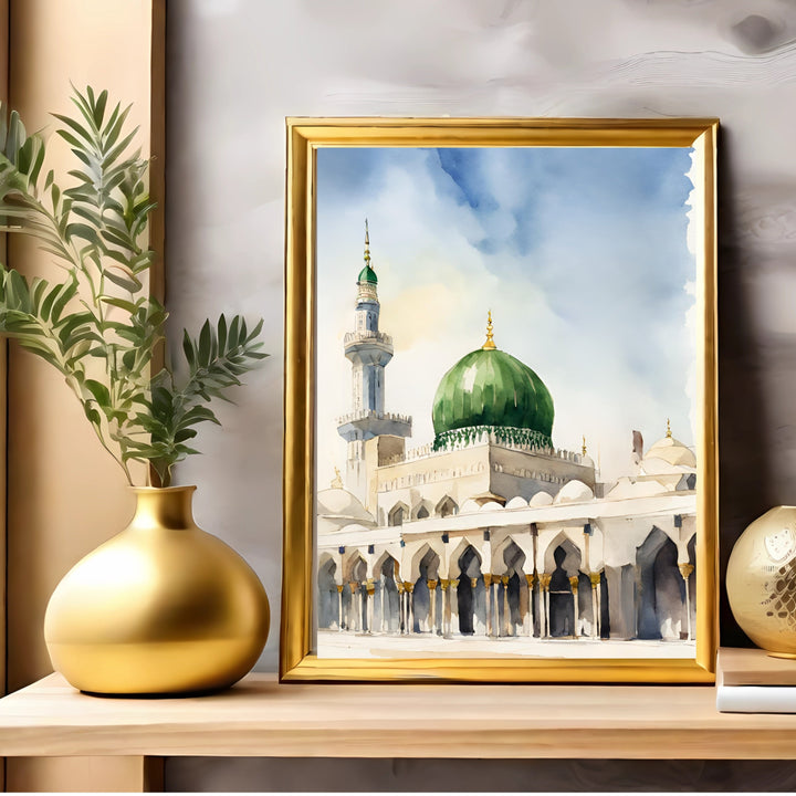 Unframed Masjid Nabawi watercolor wall art ready for framing