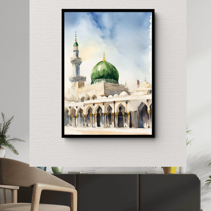 Full art print of Masjid Nabawi mosque in pastel wash on archival paper