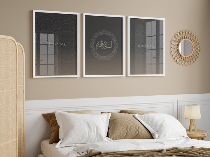 Assalamualaikum Wall Art Set of 3 – Minimal Arabic Calligraphy Prints