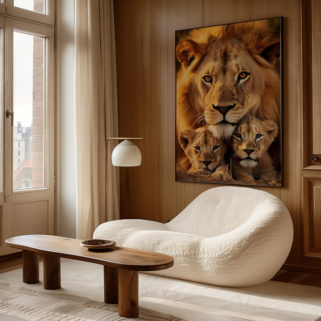 Cozy Lion Family With 2 Cubs