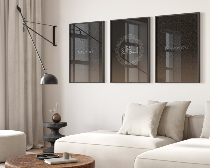 Assalamualaikum Wall Art Set of 3 – Minimal Arabic Calligraphy Prints