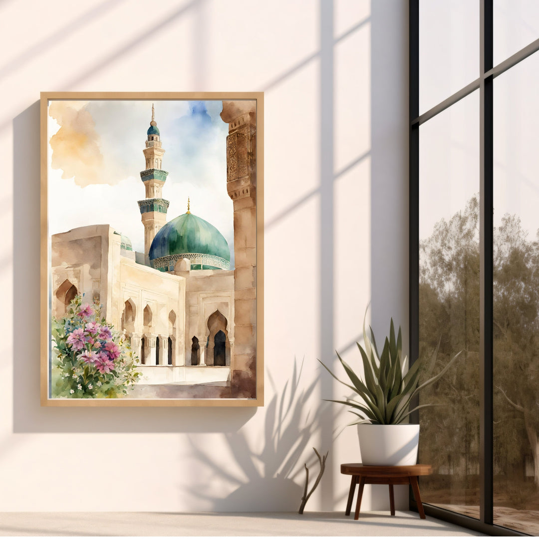 Masjid Nabawi watercolor art print boho islamic style full poster view