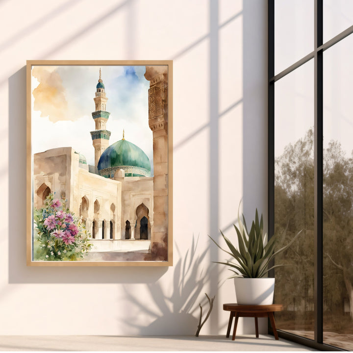 Masjid Nabawi watercolor art print boho islamic style full poster view