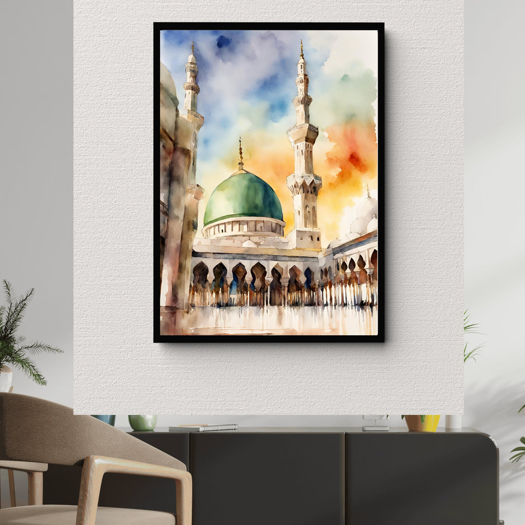 Abstract Islamic wall decor Masjid Nabawi poster on neutral background