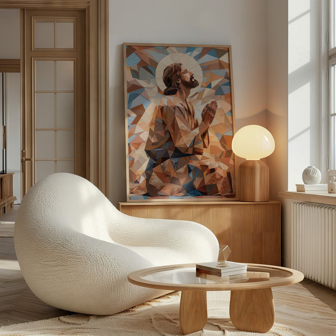 Jesus Geometric Textures Frame  Modern Religious Wall Art Abstract Canvas Print