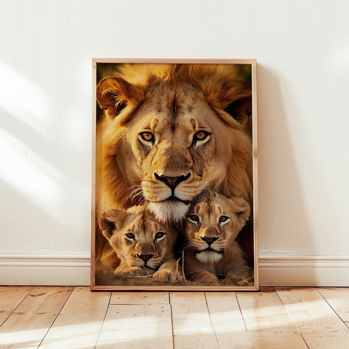 Cozy Lion Family With 2 Cubs